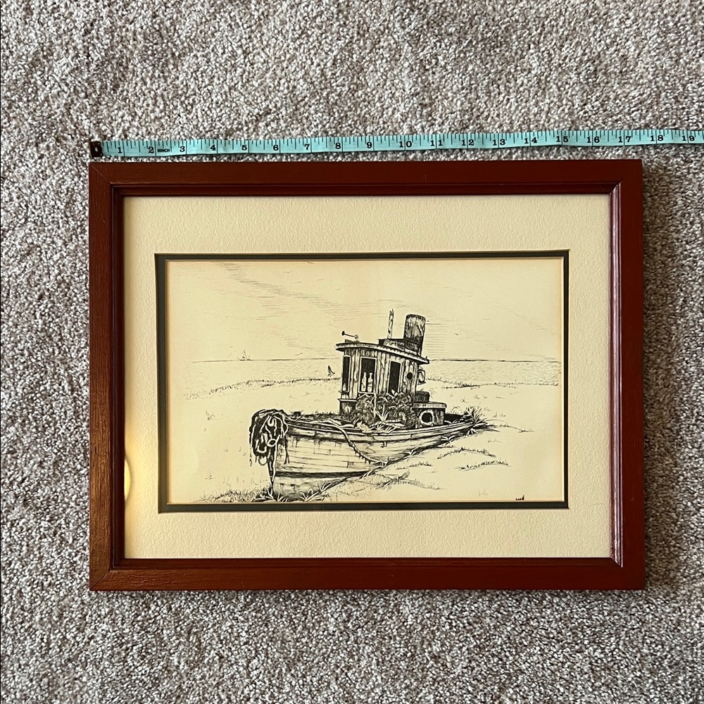 Source Unknown Nautical Sketch in Brown Frame